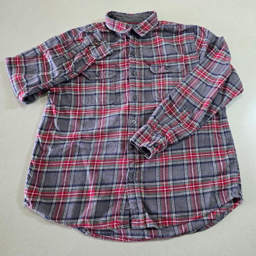 Woolrich Mens Gray Red Plaid Flannel Button Down Long Sleeve Shirt Large L/G